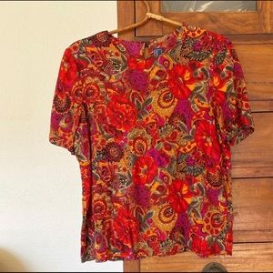 Paisley orange crimson red fuchsia top 80s 90s blouse